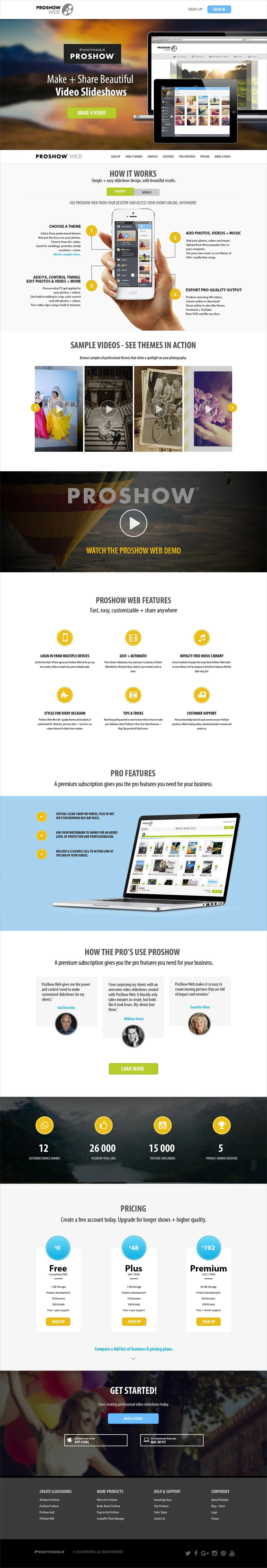 ProShow Web one-page redesign, full length