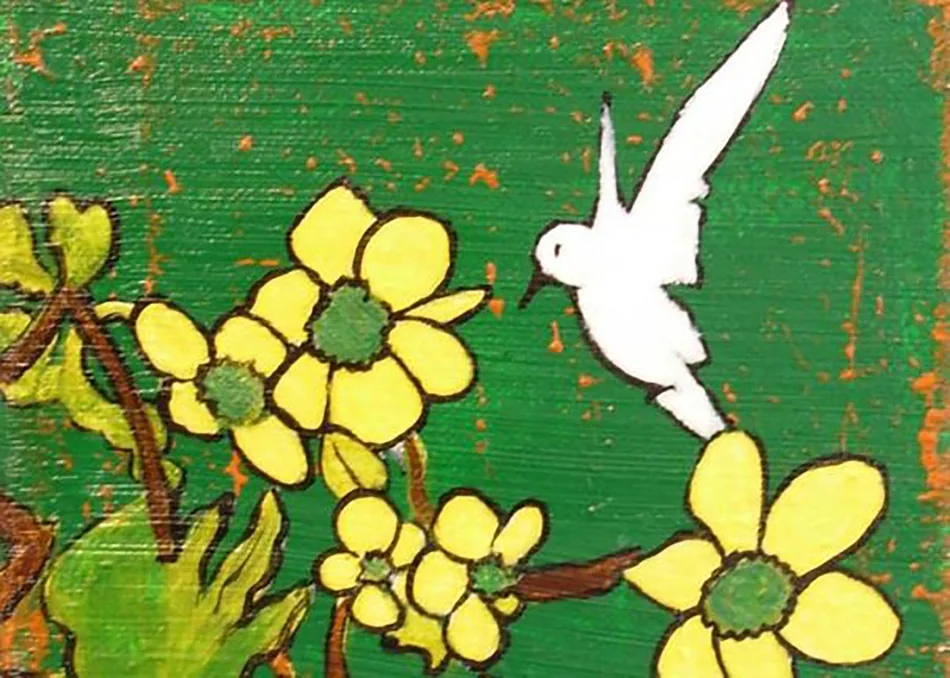 Hummingbird and blossoms, acrylic