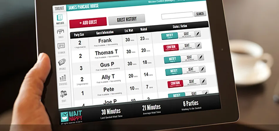WaitHappy host tablet view