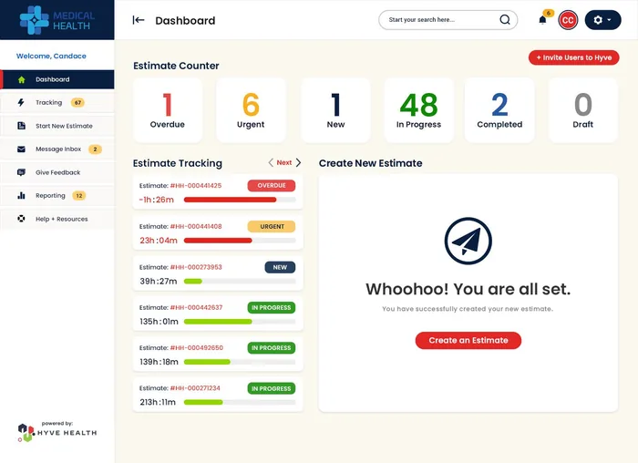 HyveHealth dashboard