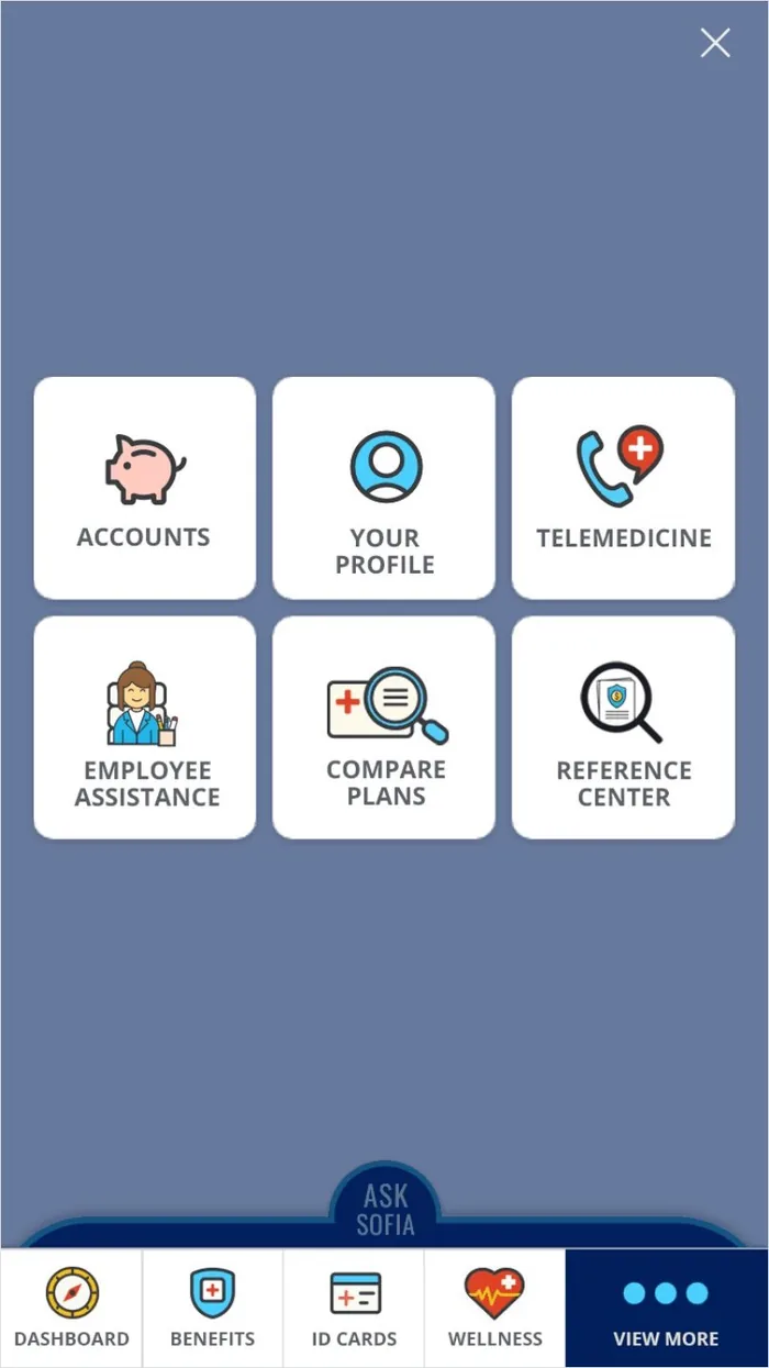 MyChoice Mobile View more menu with Ask Sofia always in reach
