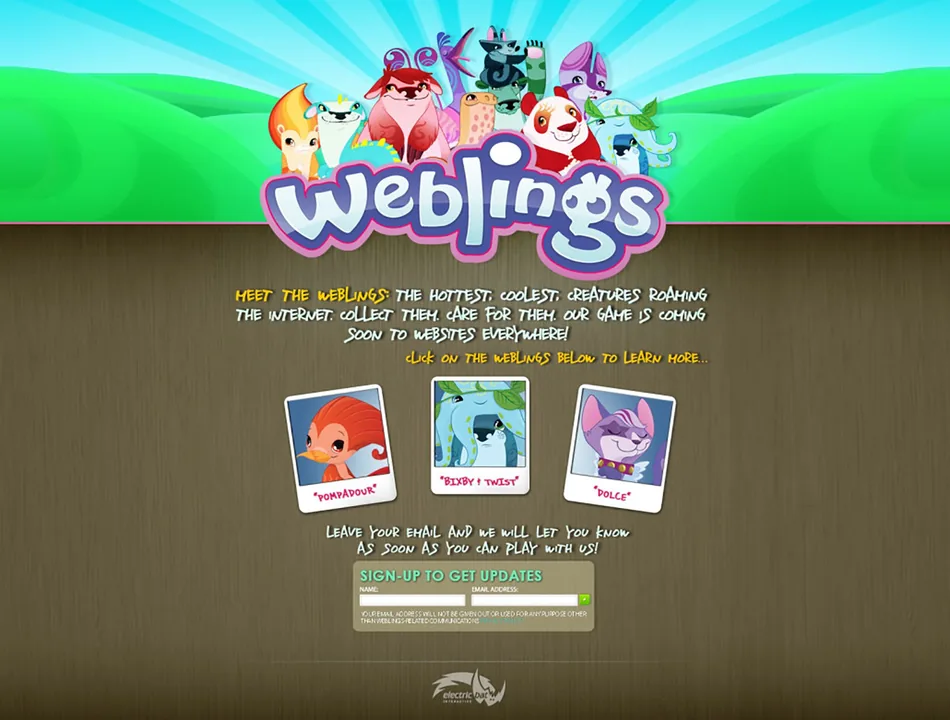 Weblings landing page