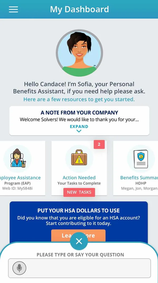 Dashboard with an HSA promotion card inviting the member to start contributing