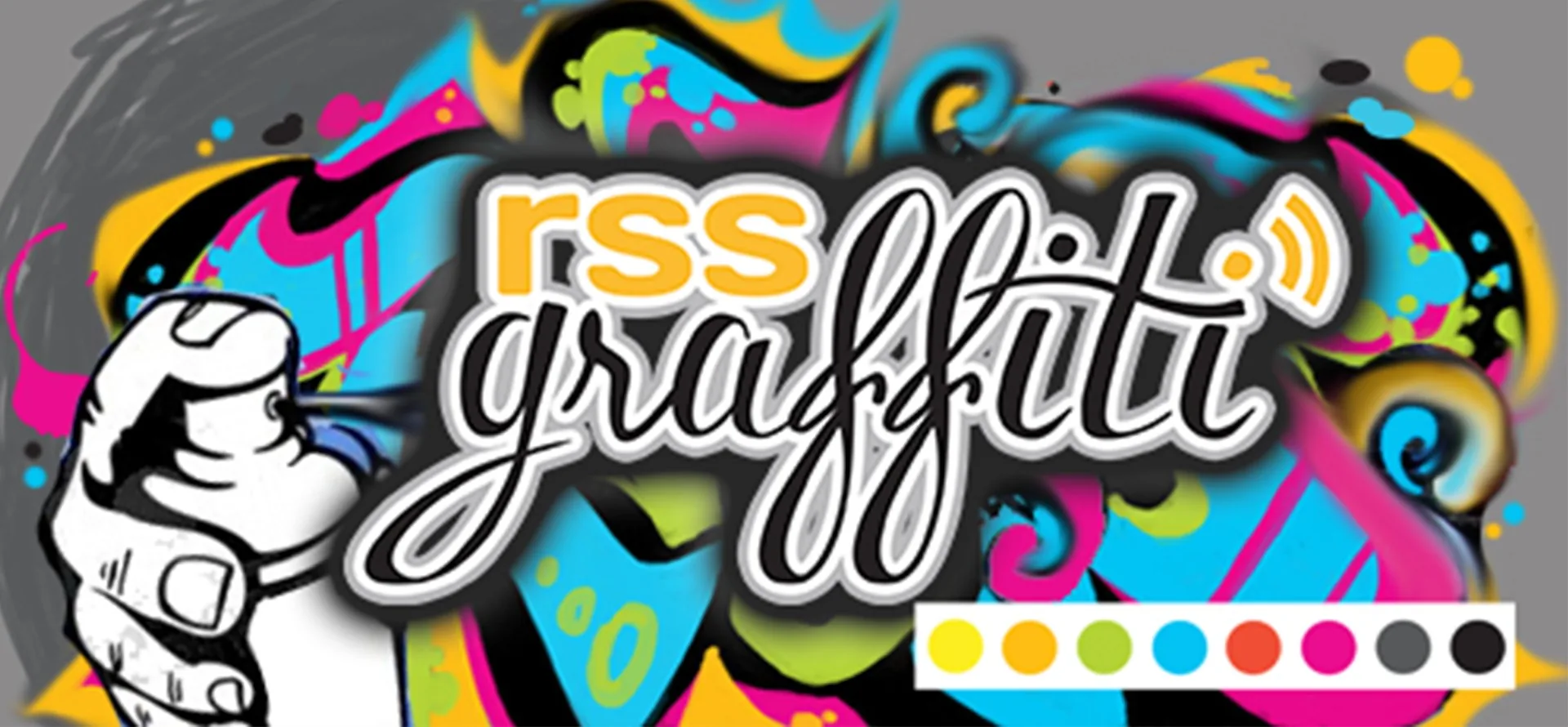 RSS Graffiti spray-paint logo artwork in brand colors