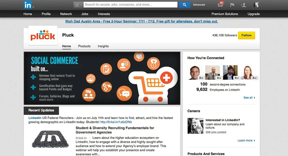 Pluck on LinkedIn: social commerce campaign